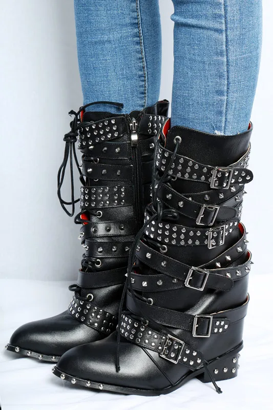 wedge heel motorcycle boots