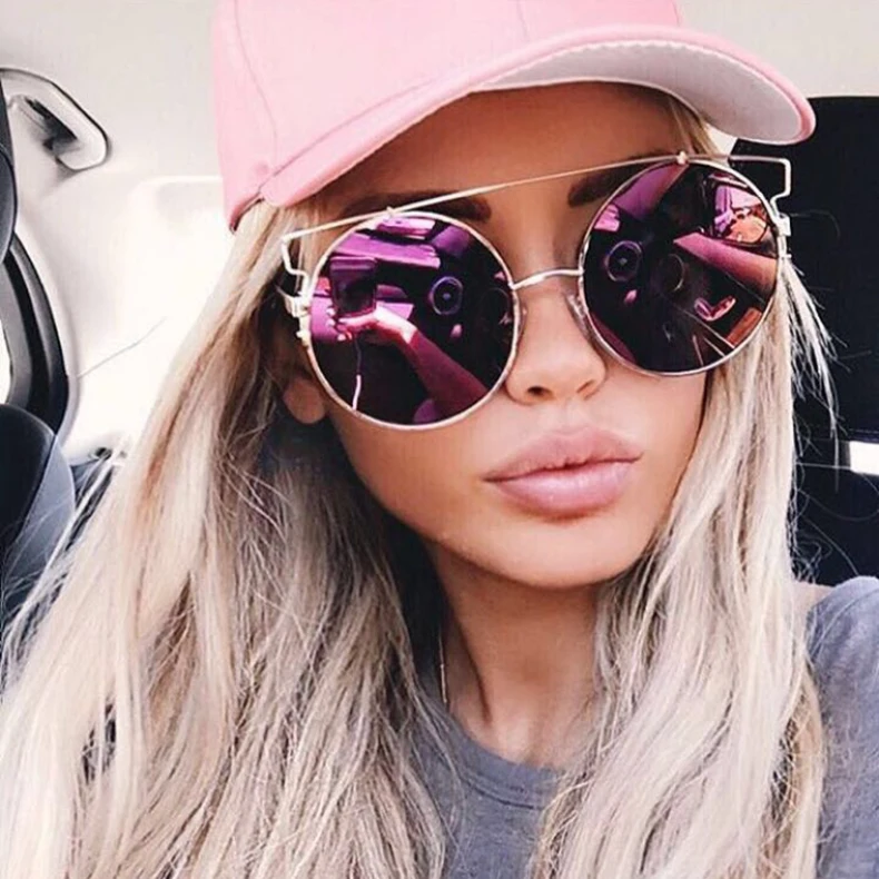 

Oversized Rose Gold popular Mirror Sunglasses Cat Eye Brand Designer2017 New Women Big Size Metal Frame Cateye Sun glasses Lady