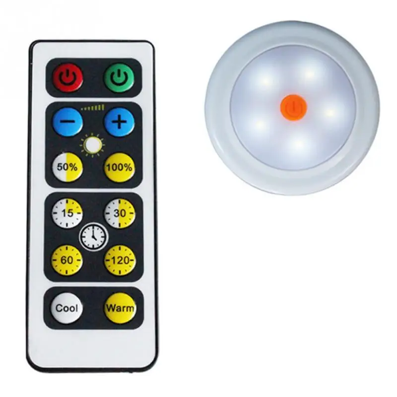 Wireless LED Puck Light Set with Dimmer and Timer Battery Powered Light with Remote Control Suitable for Kitchen Cabinet