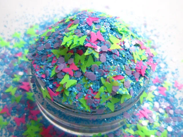 

G444 Beautiful Butterfly solvent resistant neon glitter Mix for Nail salon Resin Craft Phone Case Decorate Candle Making Dec