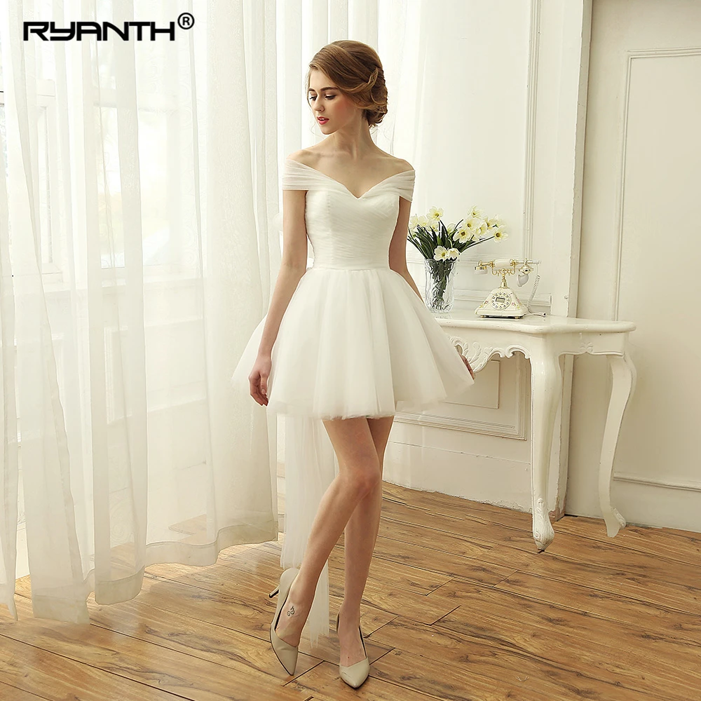 Robe de mariee милые короткие миниатюрное свадебное платье Вечерние Ruched с открытыми плечами Vestidos novia кружево на спине платья