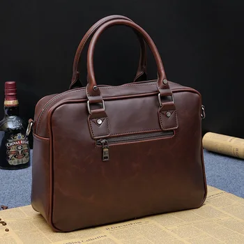 

2018 Brand Business Men Briefcase Handbags Crazy Horse PU Leather Laptop Bag Casual Man Zipper Shoulder Bags Vintage Travel Bag