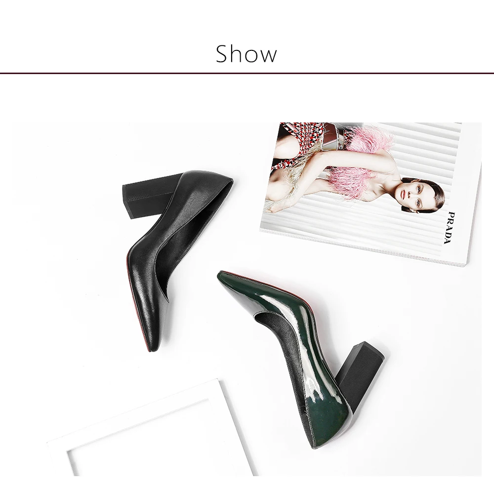 SOPHITINA Всесезонная женская обувь; Туфли-лодочки на высоком и квадратном каблуке; Элегантные офисные женские туфли из лакированной кожи темно-зеленного цвета внутри кожа; Пикантные вечерние туфли с острым носком, W03