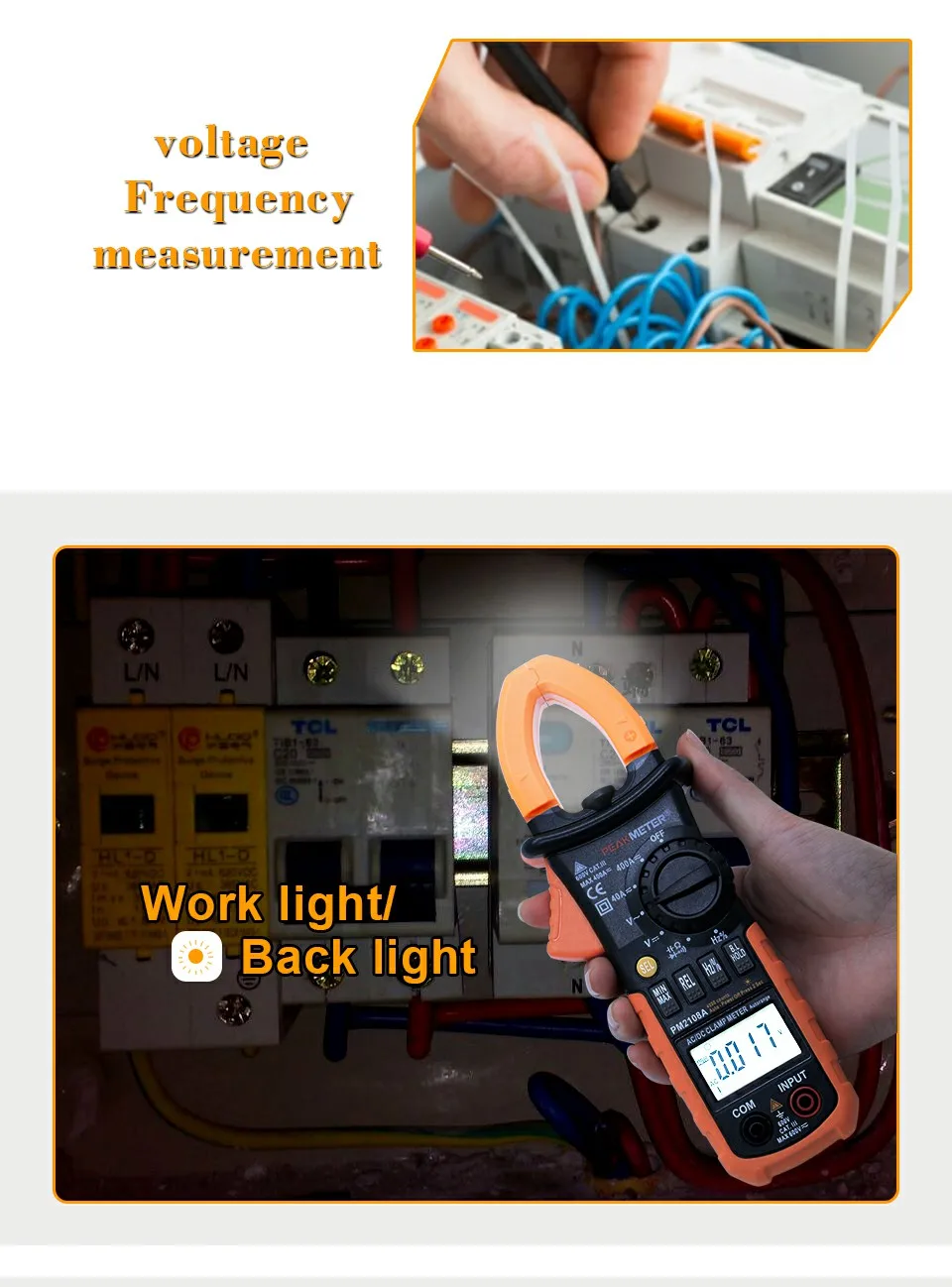 Peakmeter PM2108 цифровой клещи 6600 отсчетов автоматический и ручной диапазон AC/DC мини мультиметр AC DC Напряжение Ток Сопротивление