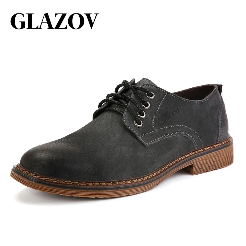 

GLAZOV Brand Handmade Breathable Men's Oxford Shoes Top Quality Dress Shoes Men Flats Fashion Genuine Leather Casual Shoes Men