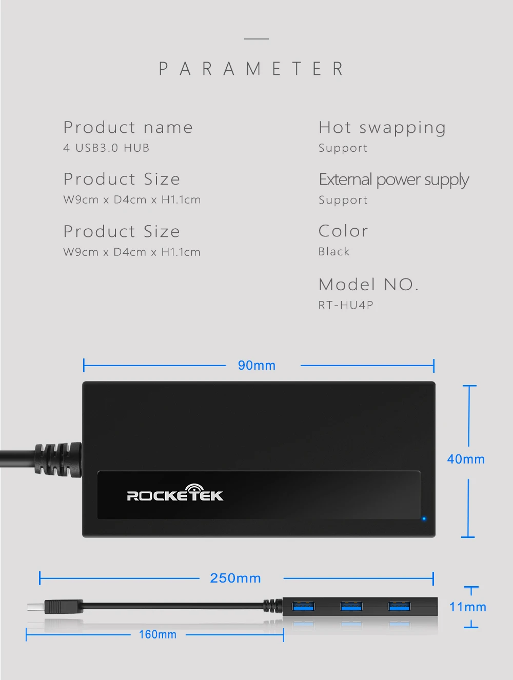 Rocketek нескольких usb 3,0 hub 4 порта адаптера splitter DC Мощность Интерфейс Для iMac MacBook Air usb3.0 pc ноутбук аксессуары