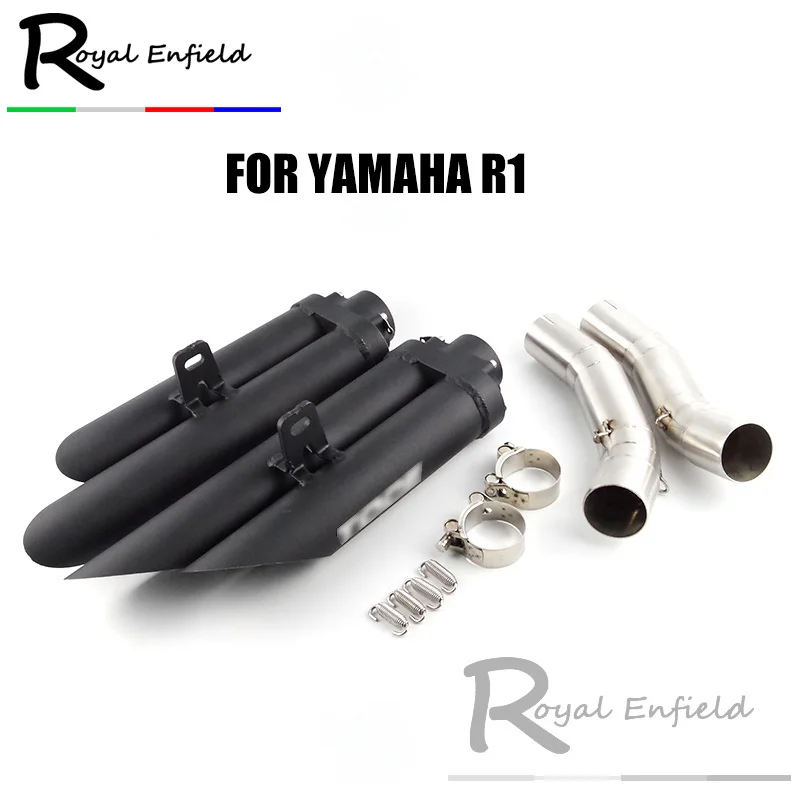 

Slip On For YZF-R1 Motorcycle Exhaust 2 holes Beveled Fried Street Muffler Middle Link Pipe For Yamaha R1 2004-2006 07-08 09-14