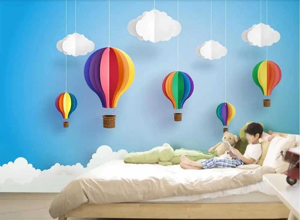 

Nordic simple cartoon hot air balloon children's room kindergarten TV sofa living room bedroom background wallpaper mural