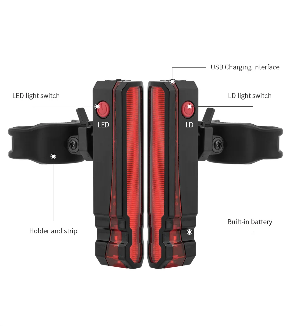 Best Cycling New Bike Light Waterproof LED Taillight Cycling Safety Warning Light USB Rechargable Night Riding MTB Bicycle Rear Light 1
