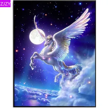 

ZJZY 5D Diy Diamond Painting Full Round New Arrival Diamond Embroidery Rhinestone "Pegasus" Animal Picture Home Gift LY394