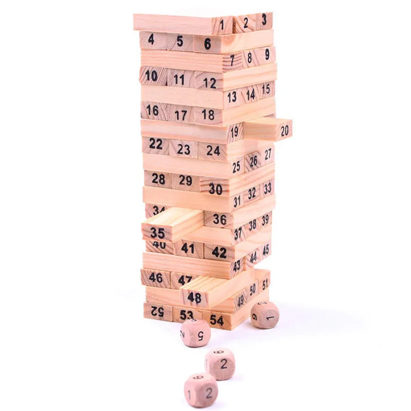 

54pcs Mini Wooden Tower Toy Wood Building Blocks Tumbling Stacking Jenga Extract Building Educational Family Party Game Baby