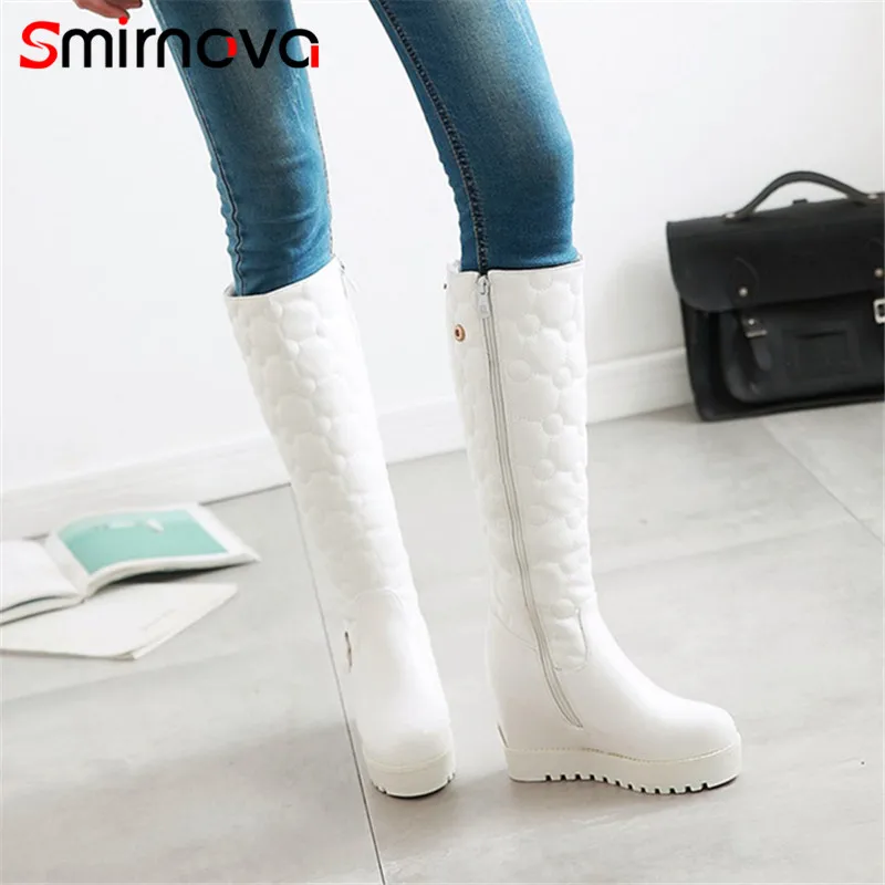 

Smirnova NEW fashion long boots 2020 popular pu leather boots ladies knee high woman boots zipper autumn winter big size shoes