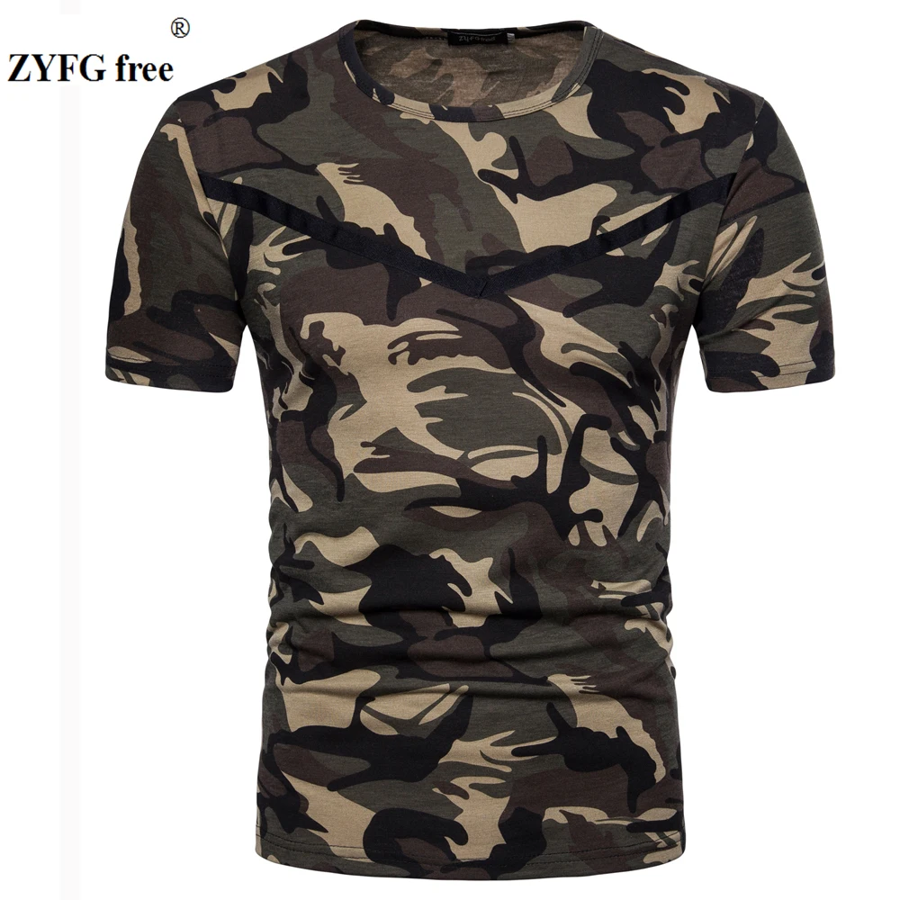 

2018 summer style New short sleeved T-shirt Male camo pattern color slim O-neck Cotton blended casual t-shirt men EU/US size XXL