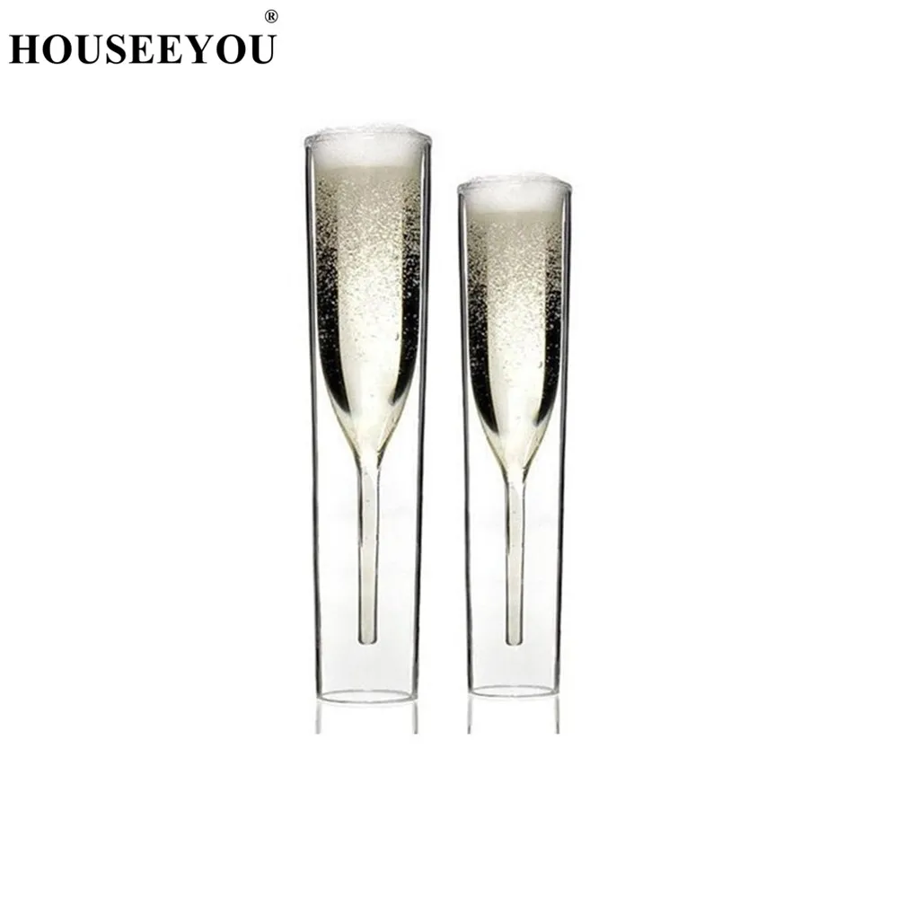 HOUSEEYOU, 2 шт., Европейское Двухслойное стекло, бокалы для шампанского, бокалы с пузырьками, сверкающее вино, тюльпаны, Коктейльная Свадебная стеклянная чашка