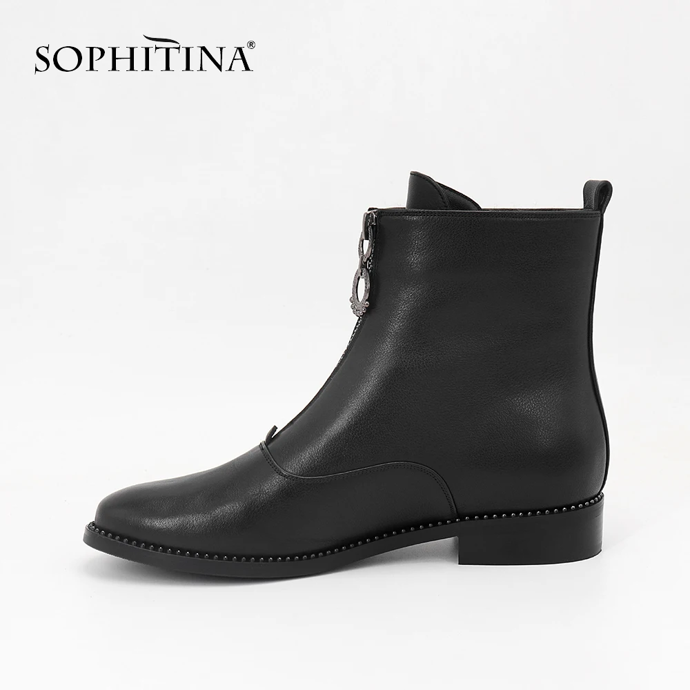 SOPHITINA/Брендовая обувь; повседневная женская обувь из натуральной кожи с круглым носком на молнии; теплые короткие плюшевые ботинки ручной работы на низком каблуке; MC10