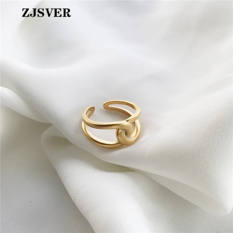 

ZJSVER Korean Jewelry 925 Sterling Silver Rings Golden Simple Retro Twist Winding Women Ring For Festival Or Party Gift