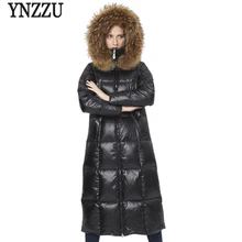 YNZZU бренд, женский зимний пуховик,, длинный, толстый, настоящий, большой, мех енота, воротник с капюшоном, роскошная, теплая, женская зимняя куртка O295