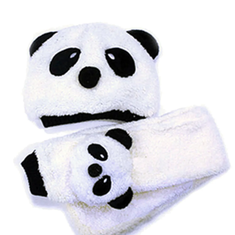 Осень-зима Детский набор из шапки и шарфа для малышей с милым рисунком панды, теплые флисовые Детские Шапки+ шарф 2 шт./компл. дeтскиe для мaльчикoв и дeвoчeк кроше вязаные шапочки - Цвет: Белый