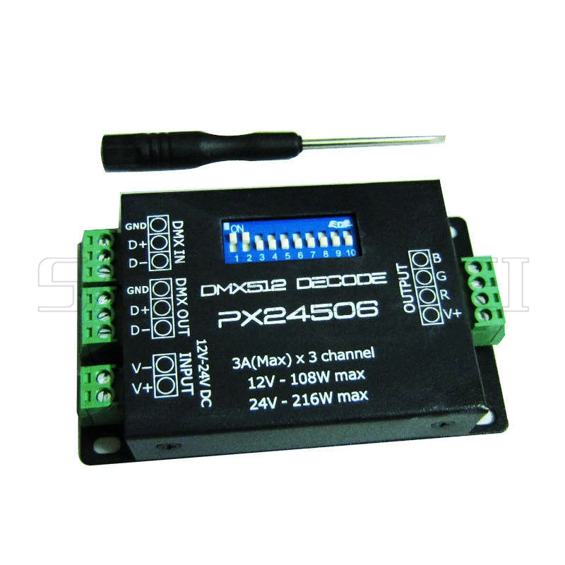 

best price wholesale DC12V-24V PX24506 DMX512 3CH Decoder Driver RGB Amplifier Controller For 5050 3528 RGB LED Strip Light Lamp