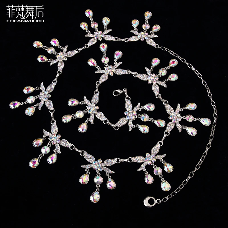 

2017 New Bellydance Costume Belly Dance Belt Diamond Chain Women's Decoration Rhinestones all-match FF6521