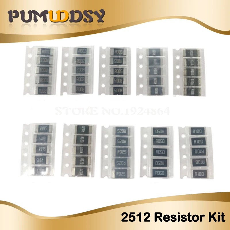 50 шт. 1% 2512 SMD резистор образцы 1R00 R500 R470 R330 R220 R200 R150 R100 R050 R010 0.5R 0.47R 0.33R0.22R 0.2R 0.15R 0.1R 0.05R