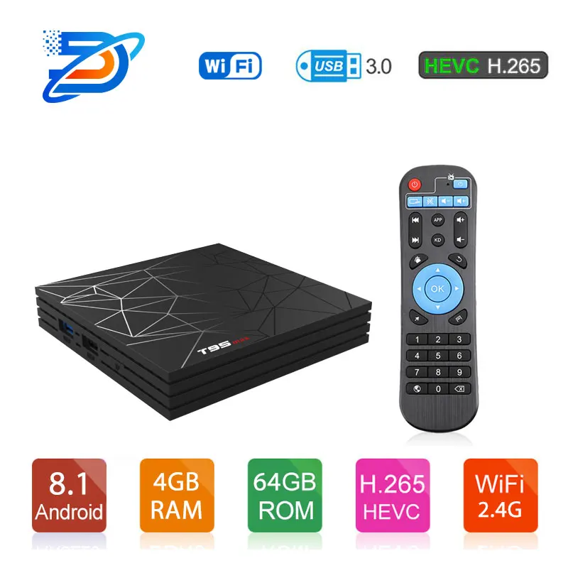 T95Max Smart TV BOX Android 9 0 четырехъядерный процессор cort LPDDR4 Четырехъядерный 4 ГБ 32 64 Гб 2