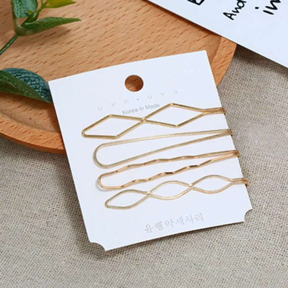 

4Pcs/set Korea Simple Metal Hair Clips For Women Geometric Rhombus Gold Color Hairpins Headwear Hair Styling Tool