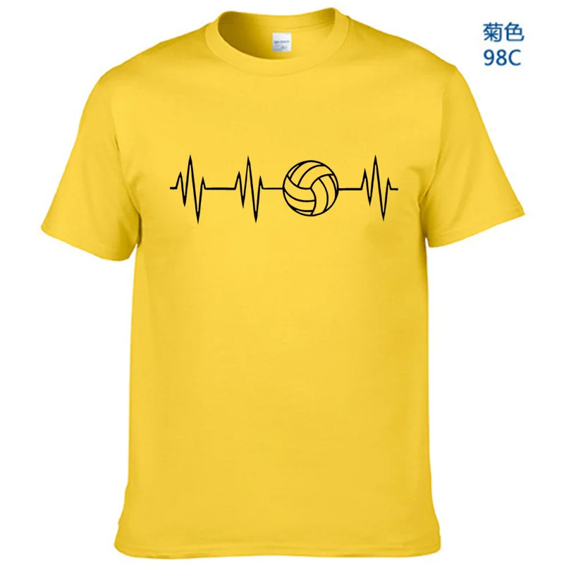 Модная футболка с сердцебиением волейбола, Мужская хлопковая футболка с коротким рукавом и круглым вырезом, повседневные футболки, уличная одежда для фитнеса