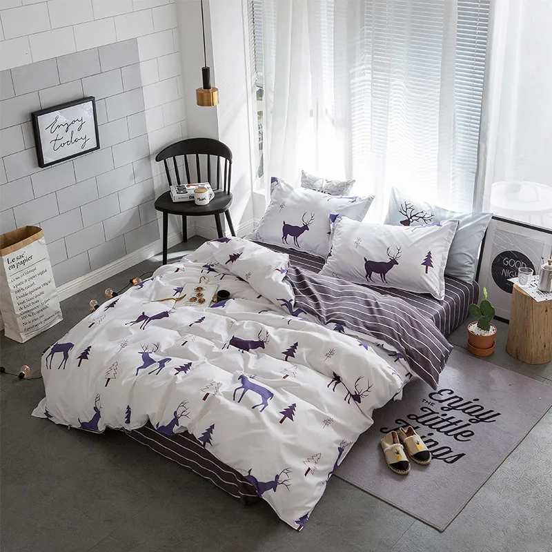 

JU Textiles Stylish Simplicity Christmas Elk Striped Cartoon 3/4pcs Bedding Sets Contain Duvet Cover Bed Sheet Pillowcase