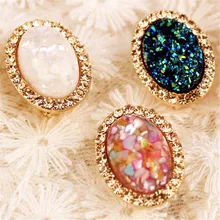 Retro Big Gem Stone Stud Earrings Oval Earrings Jewelry for Women