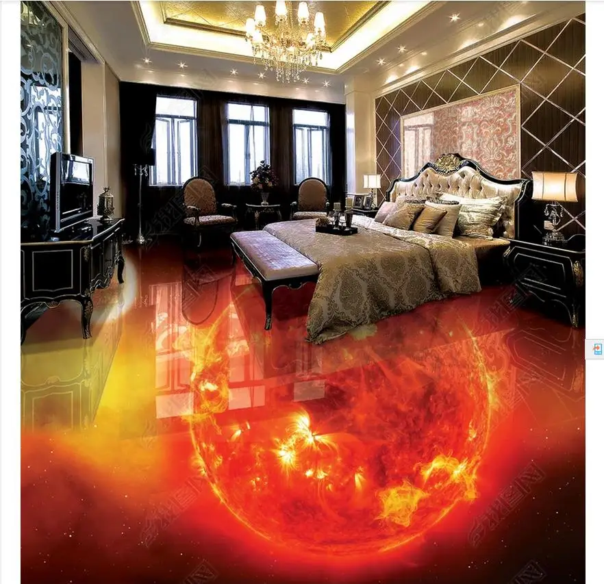 

Custom photo wallpaper 3d flooring Waterproof self-adhesion murals Flame Burning Earth 3D Bathroom Living Room Floor Stickers