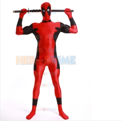 Strong Deadpool Costume Red And Black Spandex Fullbody Zentai Suit Halloween Free Shipping |