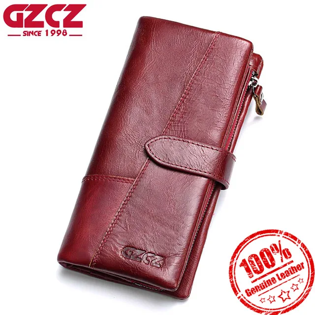 

GZCZ Genuine Leather Women Wallet Female Long Purse Ladies Clutch Money Bag Coin Purses High Quality Wallets Large Capacity
