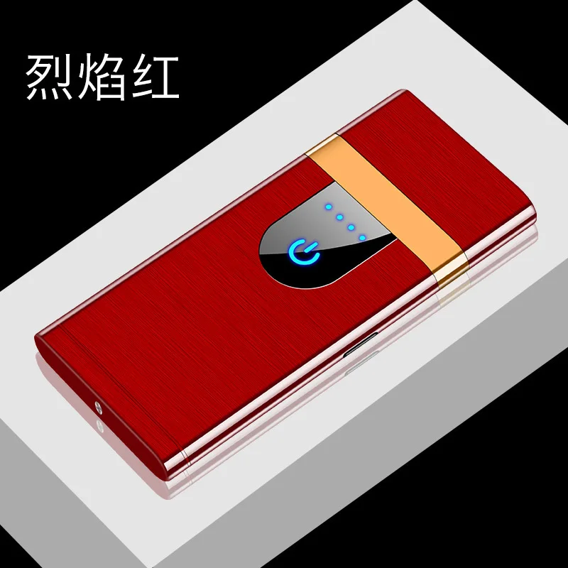 Красный Сенсорный экран с индуктивной подзарядкой, светильник er USB ультра-тонкая двухсторонняя сигареты светильник устройства отображения мощности с защитой от ветра - Цвет: Красный