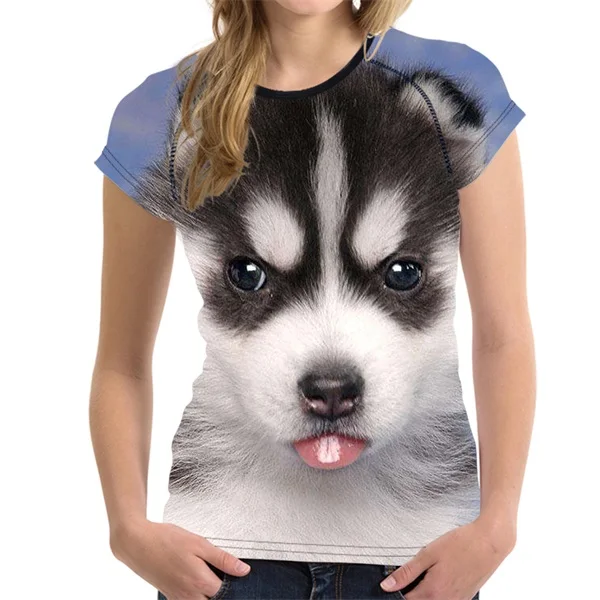 FORUDESIGNS/3D эластичная Базовая женская футболка с принтом собаки хаски, женские топы с коротким рукавом, стильные футболки с круглым вырезом для бодибилдинга - Цвет: H7343BV