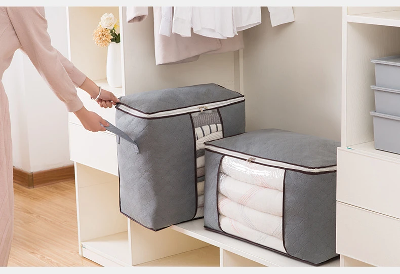 Easy Tidy Non-Woven Farbics Quilt Storage Bag With Window Multifunction Closet Organizer For Underbed 2 Sizes Wardrobe Organizer