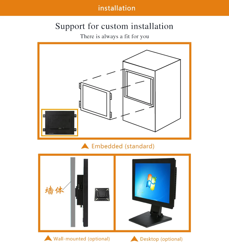 12/12. 1 дюйм VGA/HDMI/BNC/AV Интерфейс металлический корпус вешалка Установка промышленный монитор TFT Тип 16:10 -touch Экран