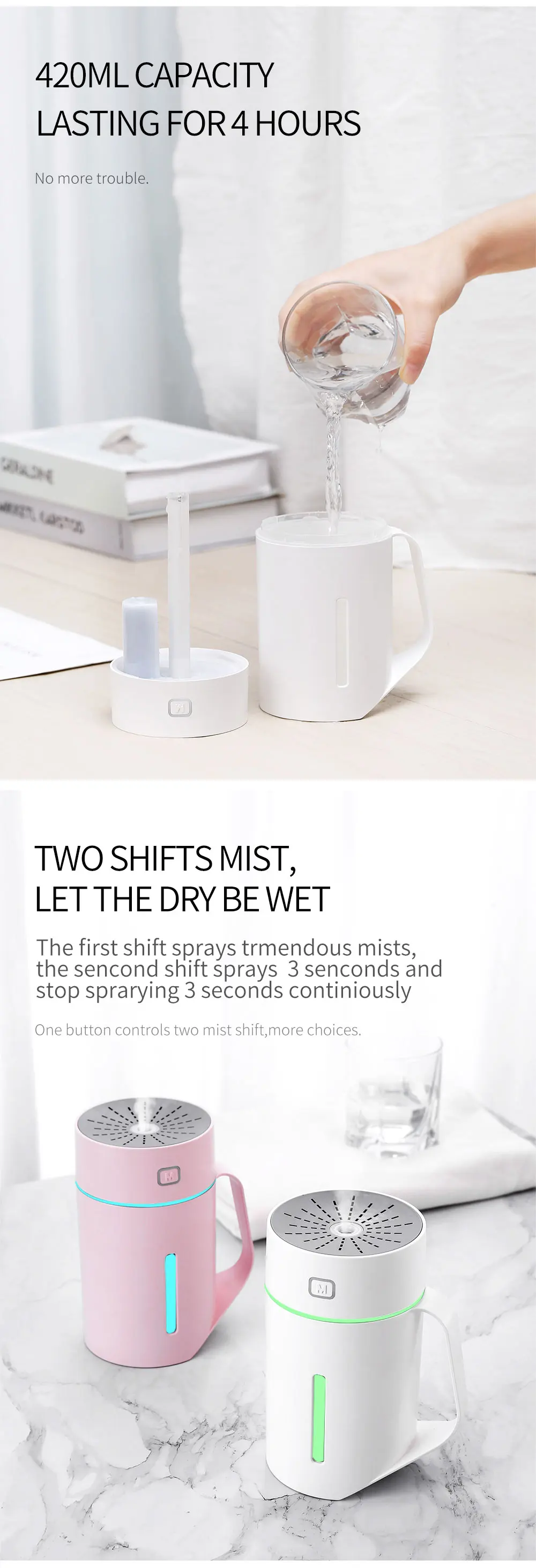 420ML USB Humidifier Portable Mini Cup Shape Humidificador Aroma Oil Diffuser with Seven Color Night Lamp for Home Office Car (1)