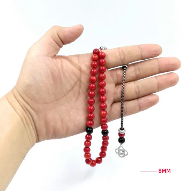 Натуральные коралловые мусульманские четки 33 яср fossil Tasbih ИД подарок для жены ислам молитвенные Бусы Женские Misbaha ислам ic модные браслеты