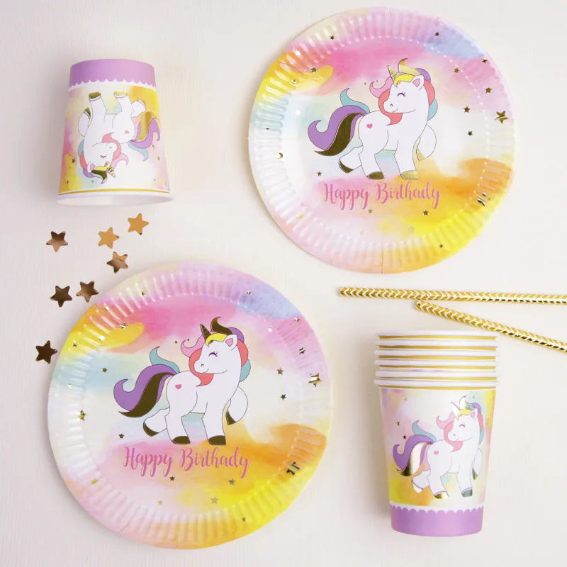10Pcs/Set Unicorn Disposable Tableware Paper Cup Girl Birthday Table Decoration Team Bride To Be Wedding Party Supplies SD25 | Дом и сад