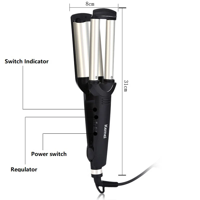 Kemei стайлер для волос, профессиональная большая волна, щипцы для завивки волос, палочка, керамика, 3 Бочки, яичные рулоны, щипцы для завивки волос, волнистый Утюг, инструмент для укладки объема