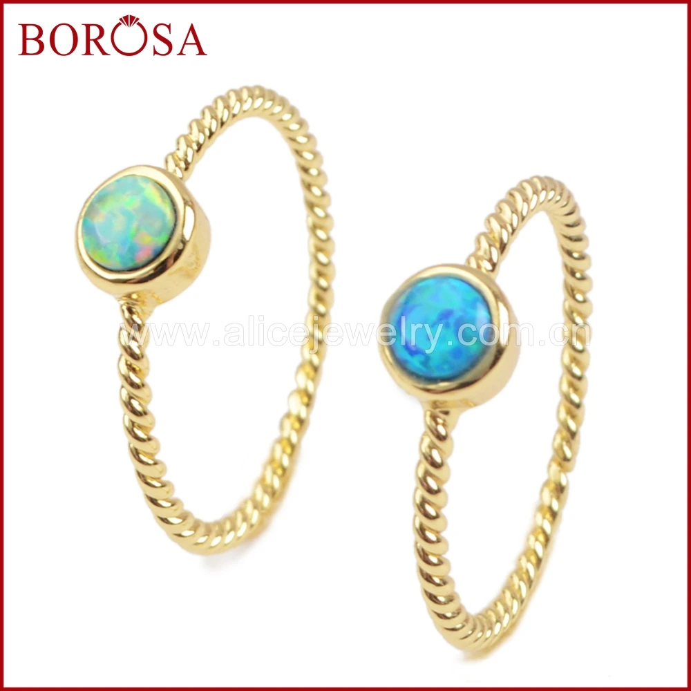 

BOROSA 10PCS Elegant New Gold Bezel 4mm Round Japanese Opal Rings Man-made Opal White Opal Ring for Women Druzy Jewelry ZG0244