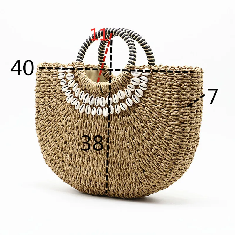 2019 New Summer Straw Bags Women Wicker Bag Rattan Bag Handmade Woven Beach Moon shaped Bag Bohemia Bali Handbag sac a main