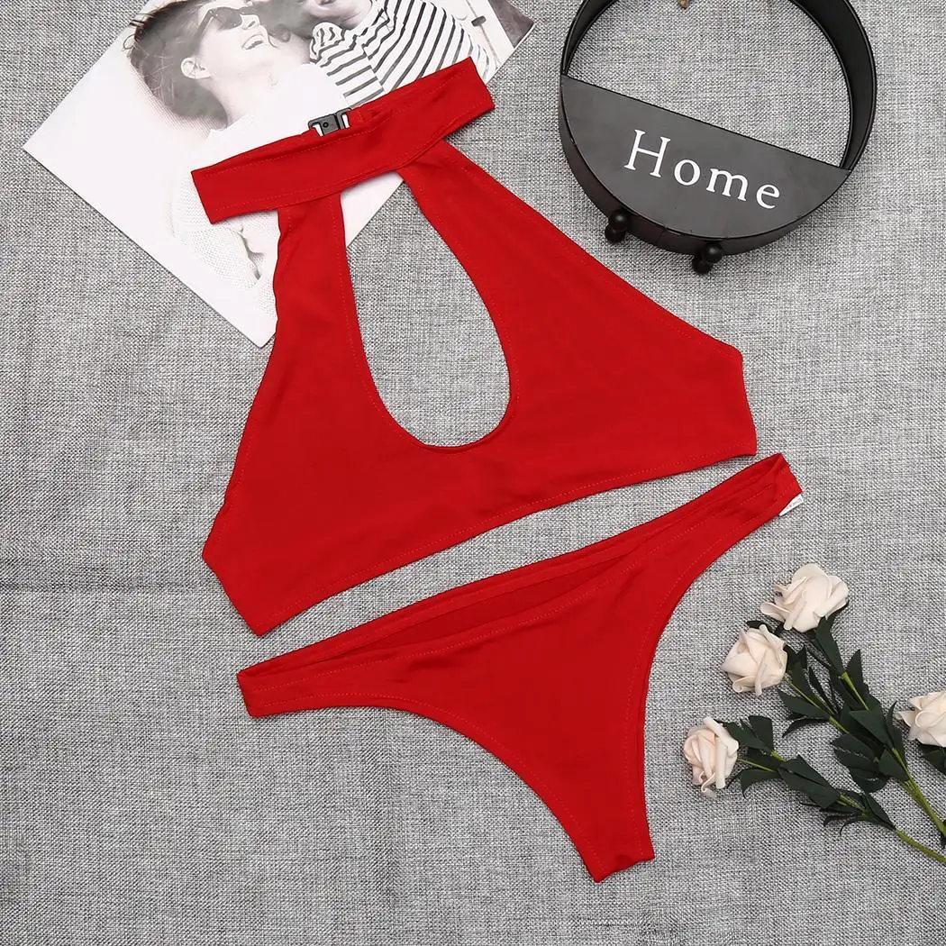 Women Sexy Bikini Set Hollow Solid Color Swimsuit AliExpress