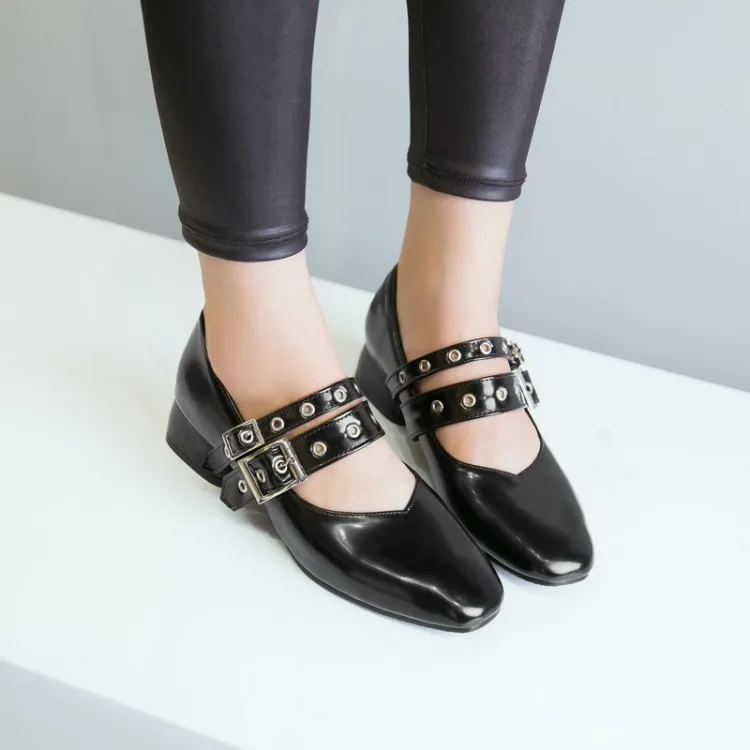 

Big Size High-heeled single-shoe women's shoes in summer Retro shallow rivet thick-heeled women's shoes