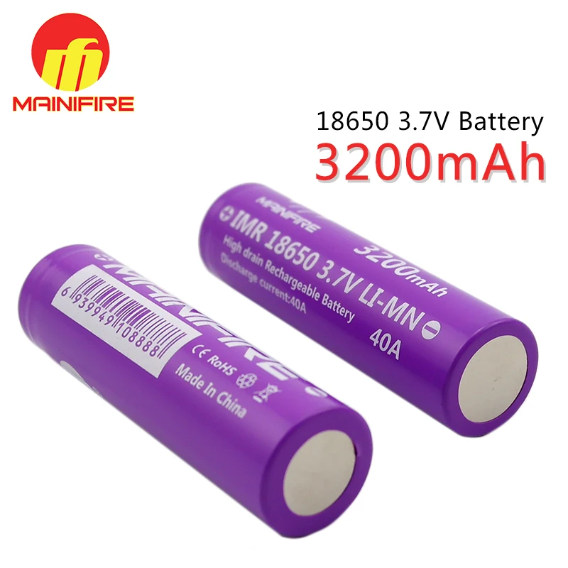 1 шт./лот оптовая цена Mainifire 18650 3200mah 40A 3 7 V литий ионная аккумуляторная батарея