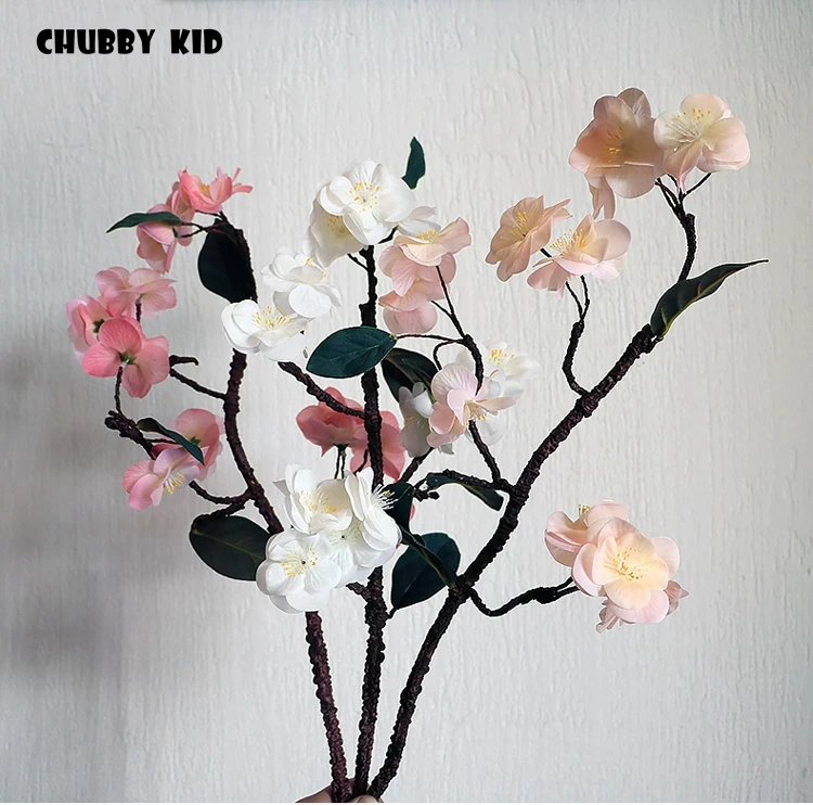 

Real touch artificial silicone Cherry blossoms felt latex flowers Peach blossom wedding decorative flowers wholesale 6pcs/lot