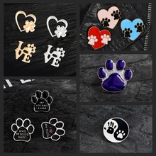 Pines de impresión de pata de perro y gato, insignias bonitas de corazón de amor, accesorios de ropa, alfileres esmaltados para amigos, regalos, joyería