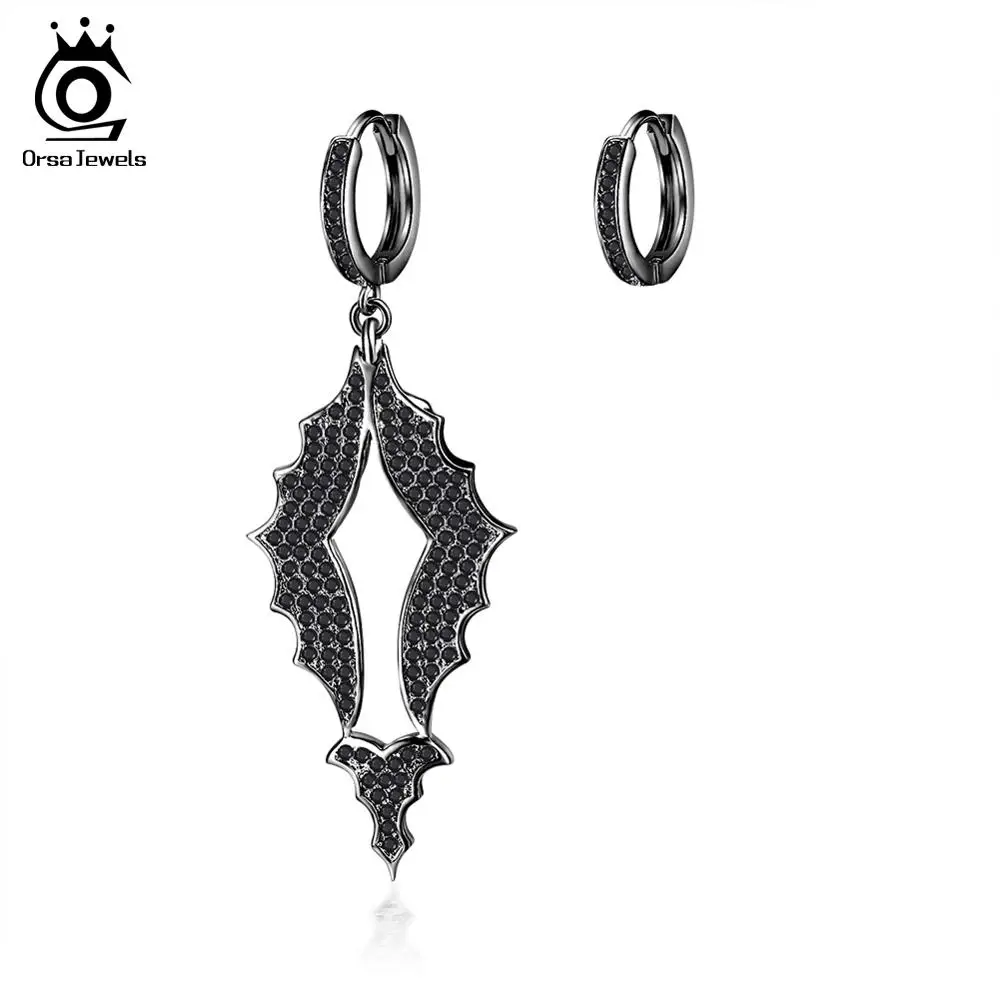 ORSA JEWELS, оригинальные серьги-кольца, прозрачный черный цвет, блестящие AAA CZ, крыло летучей мыши, серьги для девочек, вечерние ювелирные изделия для девочек, OE198 - Окраска металла: Black Color