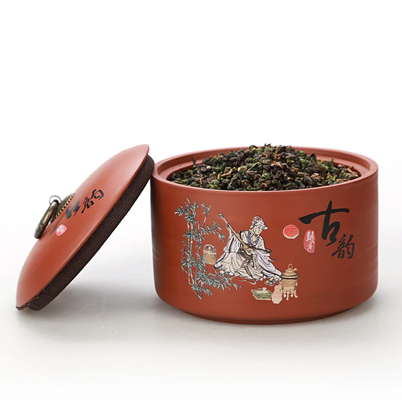 

Traditional Chinese Style Tea Storage Box Purple Clay Tea Jar Plant Pattern Coffee Storage Can Food Container Home Decorations